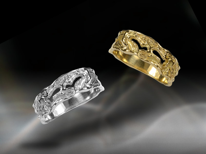 Solid white and yellow gold rings inspired by gorgeous beaches
