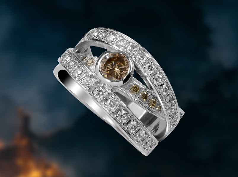 White gold crossover ring champagne diamonds