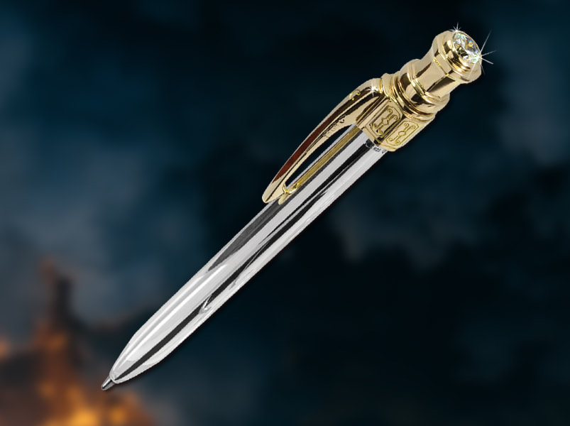 Luxury solid silver and gold twist action pen with diamond set cap end