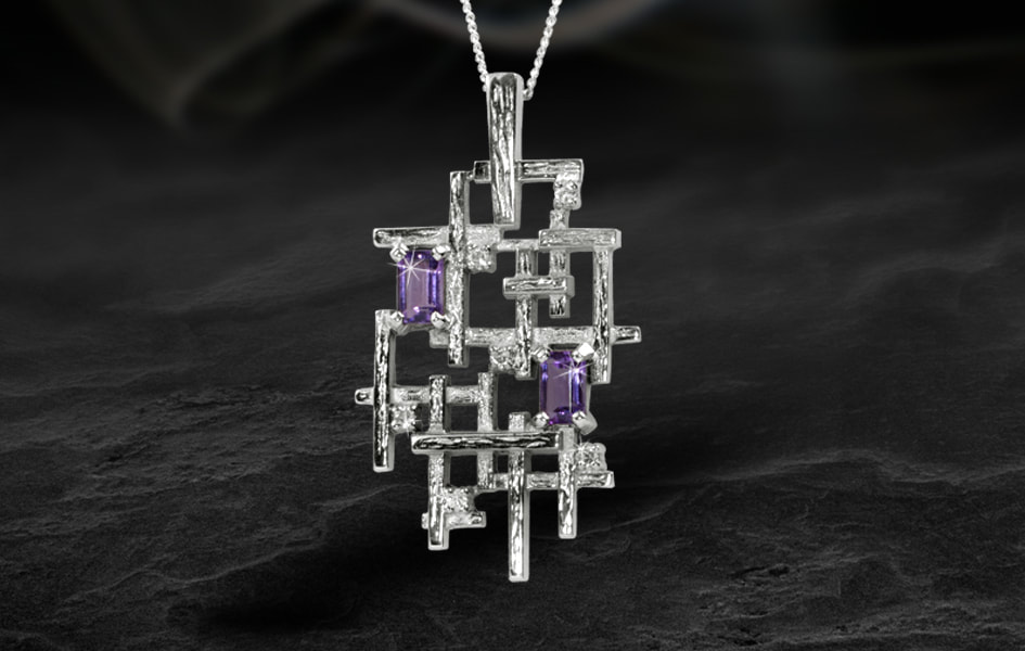 Luxury solid white gold pendant with organic shape and texture