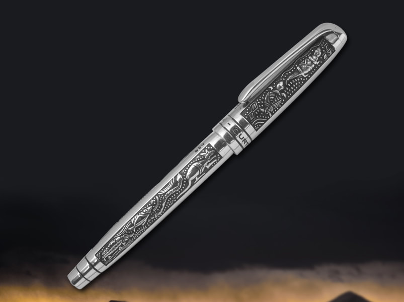 Solid sterling silver pen with inspired by the artwork of the dreamtime