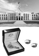 Stylised floral brooch and cuff links gifts to be given out by the Parliament of Australia