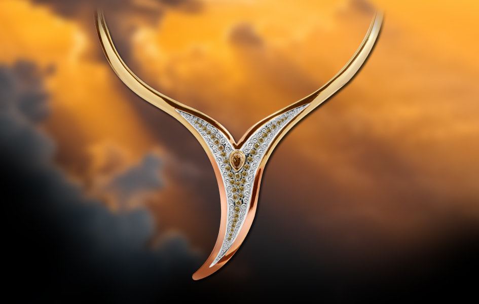 Luxury flowing gold necklet set with champagne diamonds