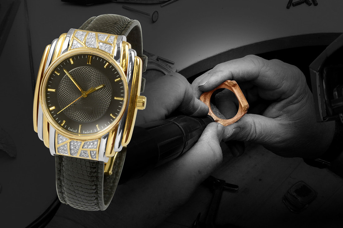 Gents luxury two tone solid gold watch set with diamonds