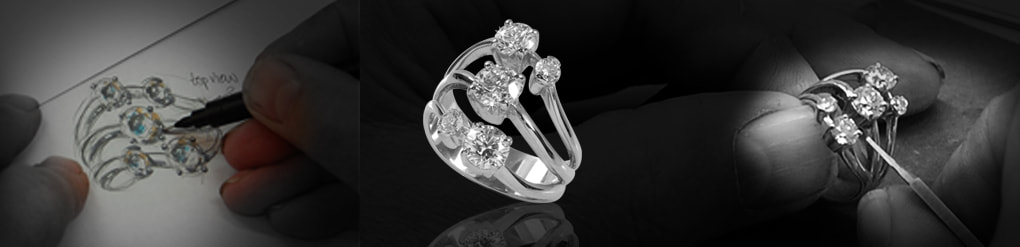 Stunning fluid white gold ring with five beautiful diamonds