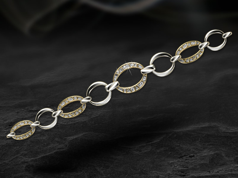 Two tone solid gold bangle set with sparking diamonds