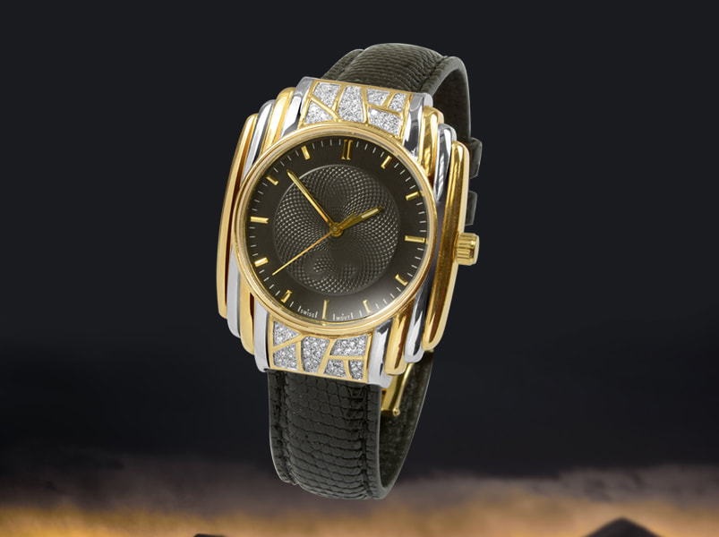 Gents luxury two tone solid gold watch set with diamonds