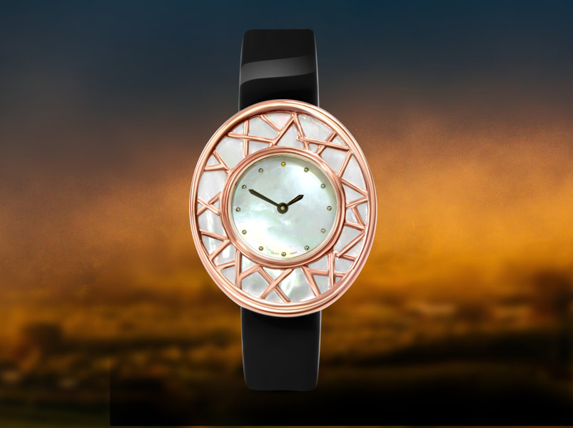 Luxury ladies watch, rose gold with south sea mother of pearl