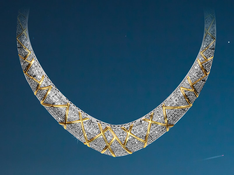 Luxury two tone solid gold necklet set with hundreds of sparkling diamonds
