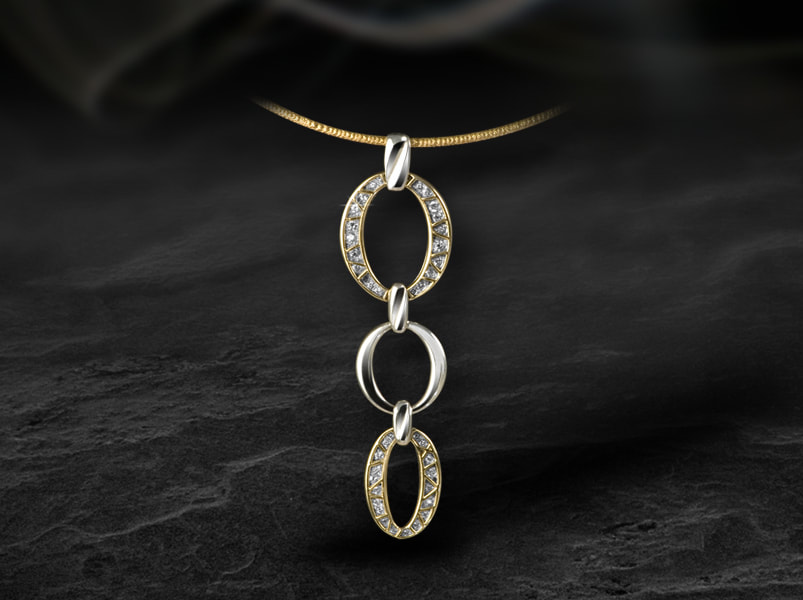 Two tone solid gold pendant set with sparking diamonds