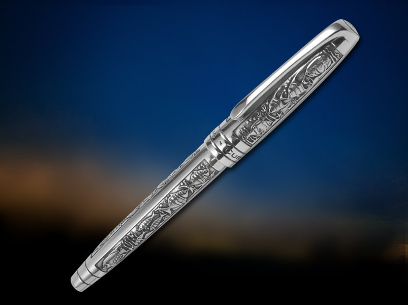 Solid sterling silver pen with tropical fish of the great barrier reef motif