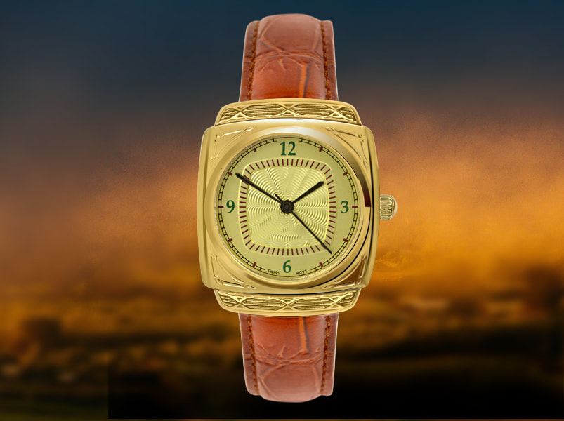 Stylish Art Deco inspired luxury watch with guilloche dial & solid gold case