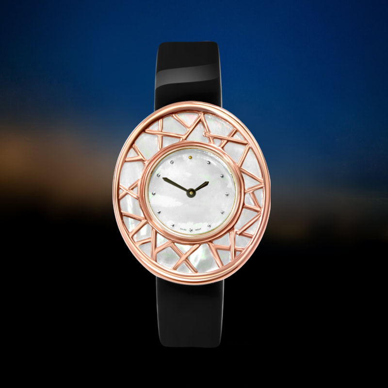 Luxury ladies watch, rose gold with south sea mother of pearl